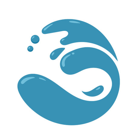 Water splash vector flat elements. Environment save concept with water drops, liquid waves and green leaf. Aqua drop element.のイラスト素材