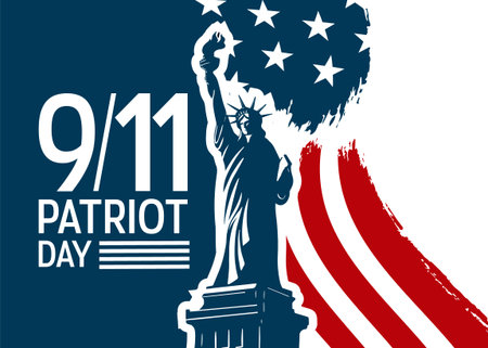 Statue of Liberty and USA National Flag on a banner template to memorial events. 9 September,...