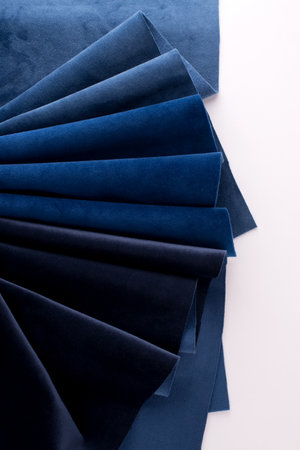 Deep blue velour textile. Fabric texture backgroundの写真素材