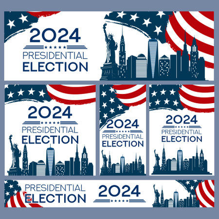 Presidential Election Campaign banner. November 5 is the Vote Day of the US Election 2024. Set of Banners with different sizes.のイラスト素材