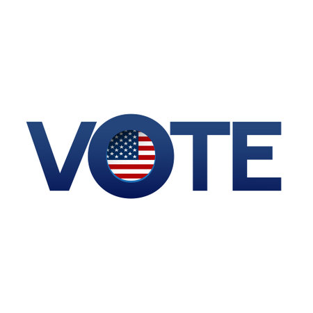 Presidential Election Campaign Sticker with single word VOTE and official American flag inside letter o. November 5 is the Vote Day of the US 2024.のイラスト素材