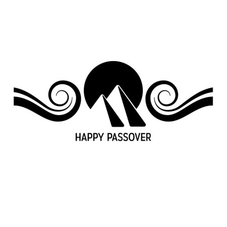 Vector Minimalistic Illustration of Passover Celebrations. Emblem of Wine, Egyptian Pyramids and Waves on a white background. The Escape from Egypt concept.のイラスト素材