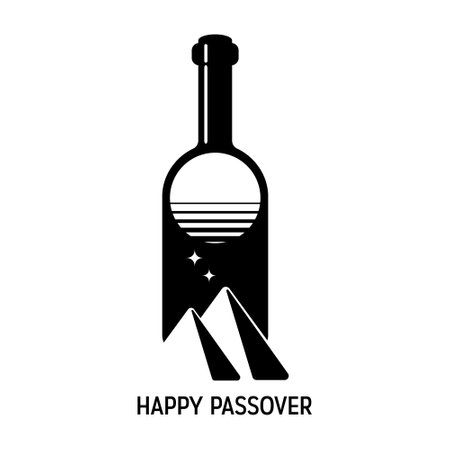 Vector Minimalistic Illustration of Passover Celebrations. Emblem of Wine, Egyptian Pyramids and Waves on a white background. The Escape from Egypt concept.のイラスト素材