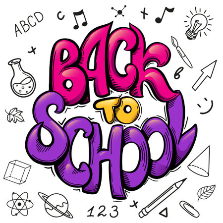 Back to School Hand Written Lettering. School Season Market Sale Poster Concept.のイラスト素材