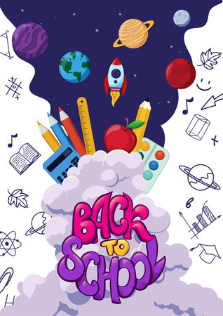 Back to School Hand Written Lettering. School Season Market Sale Poster Concept.のイラスト素材