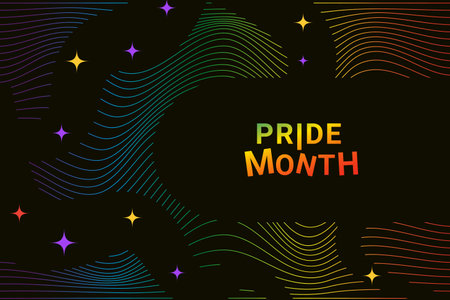 Pride design concept. LGBT Abstract background with Symbols and geometric forms in rainbow colors against black background. Rainbow community poster background for LGBT History Month.のイラスト素材