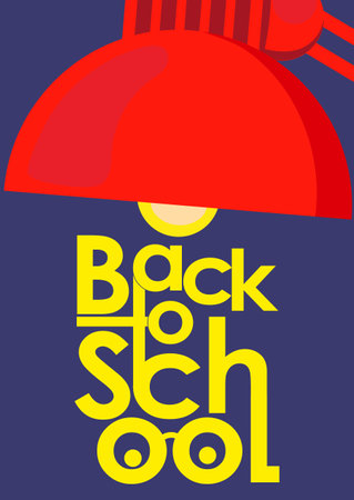 Back to School Minimalist Poster or Banner Concept. Red Desk Lamp over Creative typographyのイラスト素材
