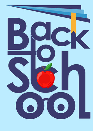 Back to School Minimalist Trendy Poster or Banner Back to school creative Flat style typography words on a blue background.のイラスト素材