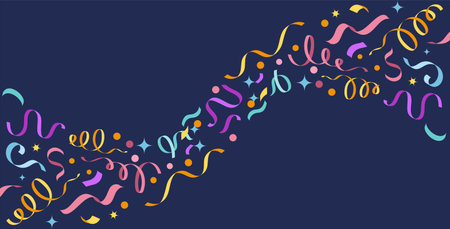 Variety of bright colorful confetti on a banner template with space for ext. Good for Happy Birthday or New Year Holidays template.のイラスト素材