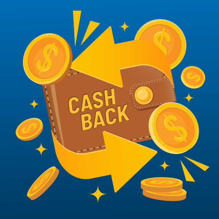 Cashback Promotion Banner with Wallet vector illustration, coins and Bold Typography and trending geometric forms.のイラスト素材