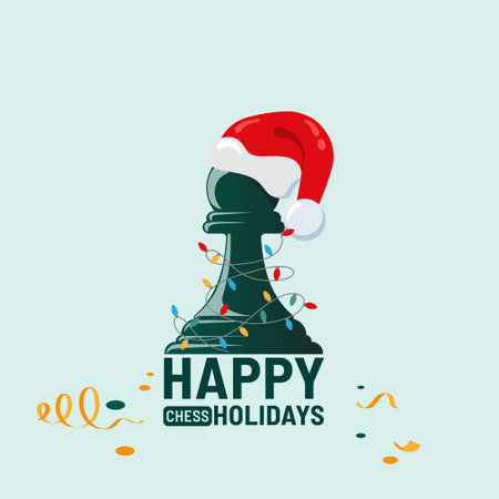 Chess Holiday Tournament Design element. Pawn chess piece wearing Santa Hat and decorated with Christmas Festive garland.のイラスト素材