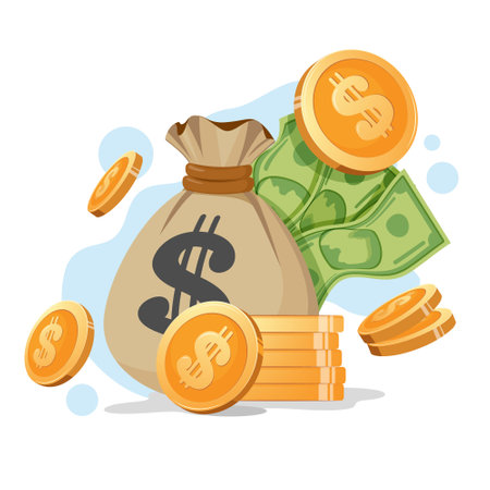 Cash Savings and Personal Finances Concept. Fabric money bag with dollar sign Simple Flat trendy cartoon vector illustration.のイラスト素材
