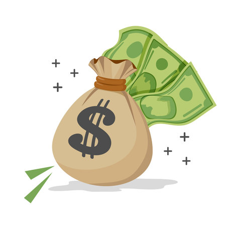 Cash Savings and Personal Finances Concept. Fabric money bag with dollar sign Simple Flat trendy cartoon vector illustration.のイラスト素材