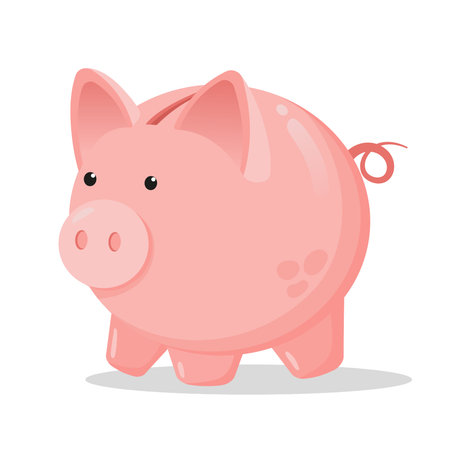 Piggy Bank with gold coins above it Illustration. Savings and Finances for Kids concept.のイラスト素材
