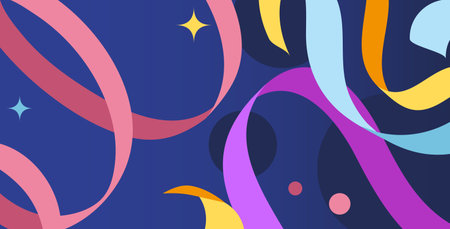 Variety of bright colorful confetti on a banner template with space for ext. Good for Happy Birthday...