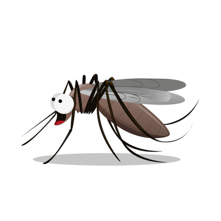 Mosquito cartoon vector illustration. Small scared parasite clipart against white backgroundのイラスト素材