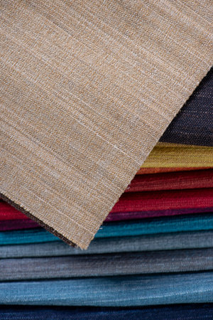 Furniture Textile samples. Soft upholstery fabrics. Collection of rough fabric for sofa, couch or...
