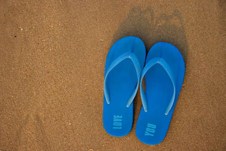 slippers on beachの写真素材