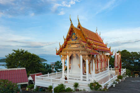 traditional thai style art of church in temple on islandの写真素材