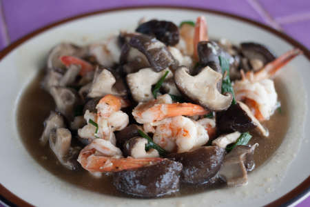 closeup mushroom fried shrimpの写真素材