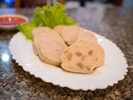 mooyor or vietnamese sausage pork on plateの写真素材