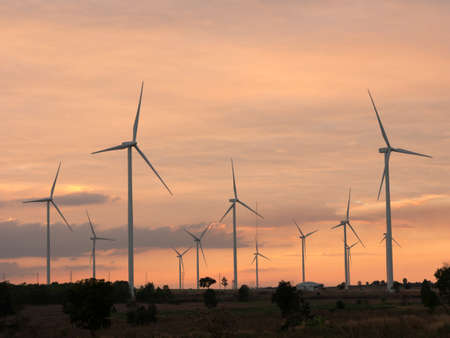 wind turbine power generator at sunsetの写真素材
