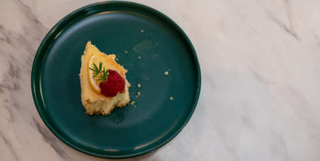 top view  piece of blueberry yogurt cheese cakeの写真素材