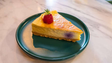piece of blueberry yogurt cheese cakeの写真素材