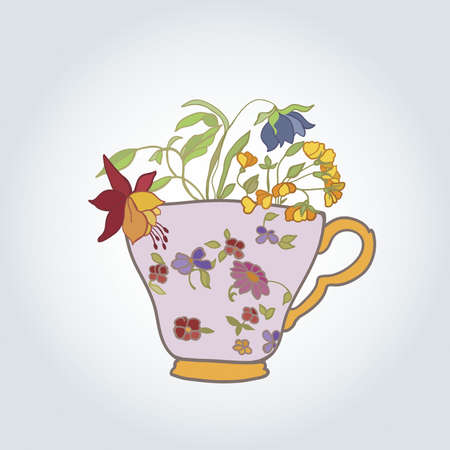 vintage cup with flowers vector illustrationのイラスト素材