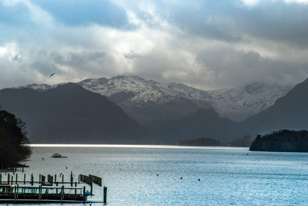 Derwent Waterand and Skiddaw mountain in background, Lake District National Park, Cumbria, England.
