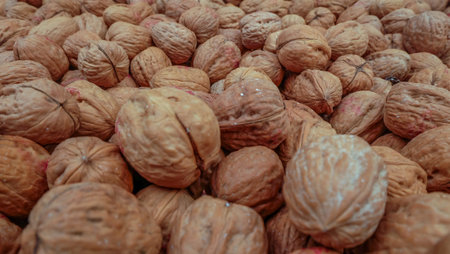 Bunch of whole walnuts. Healthy diet composition Suitable for making background images.
