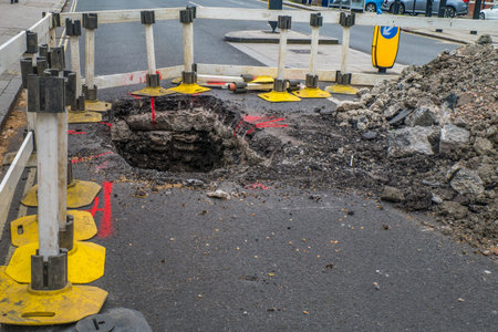 Block area for repairing and improving the road surface, London