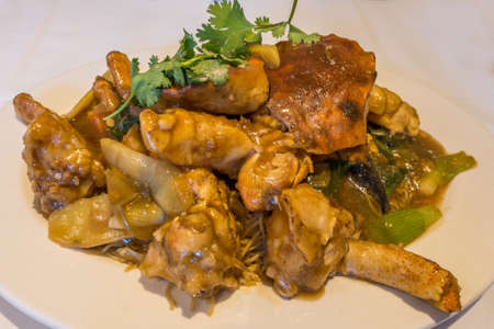 Crab black Bean & Green Pepper Chilli Sauce with two egg noodles, special menu.の写真素材