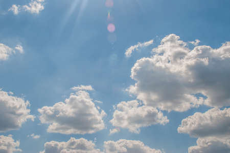 Sunrise with sunshine, sky with clouds and sun in the sky. Suitable for making background images.の写真素材