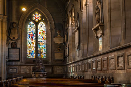 London - 23 Mar 2019 - Stained glass window illustrated Bible stories in the St Mary Abbots Church, Kensingtonのeditorial素材