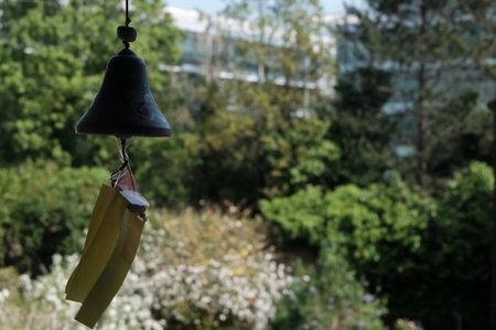 Wind bells chimes and natural background concept with copy space.