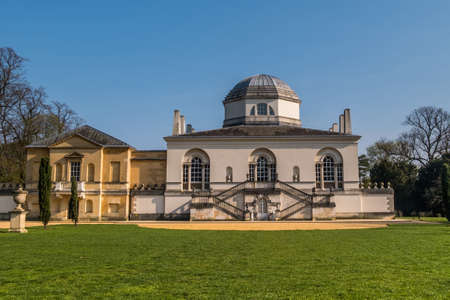 LONDON, UK - MAR 31, 2019 : In the back of Chiswick House on West London, Uk. Chiswick House is a magnificent neo Palladian villa set in beautiful historic gardens.のeditorial素材