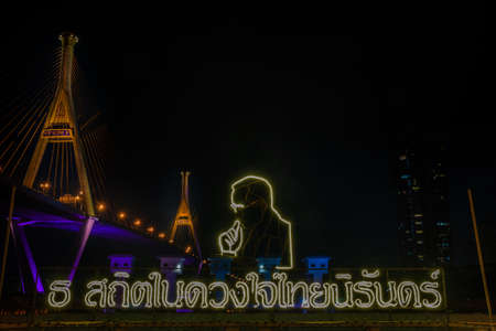 Samutprakan, thailand -  jun, 2019 : The Grand King Bhumibol Bridge under twilight, Bangkok, Thailand.のeditorial素材
