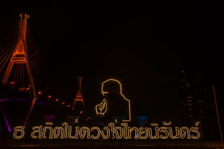 Samutprakan, thailand -  jun, 2019 : The Grand King Bhumibol Bridge under twilight, Bangkok, Thailand.のeditorial素材