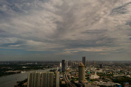 Bangkok, Thailand - Jul 05, 2019 : Sky view of Bangkok evening view with skyscraper in the business district in Bangkok, City View Urban Downtown Business District Concept.のeditorial素材