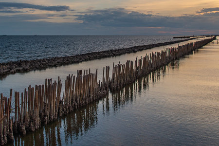 Beautiful sky and cloud at Bang Khun Thian sea view in evening, bangkok, thailand