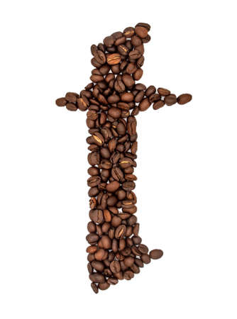 Coffee seeds font, English alphabet of Coffee seeds isolated on white background, Letter T symbol made from Coffee seeds.の写真素材