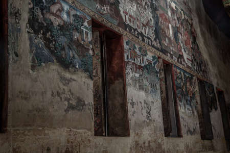 Ratchaburi, Thailand 22 Sep,2019 : The Gorgeous Painting Wall of Wat Kongkharam Rajavaravihara Temple (Photharam). Tell the story of Buddhism.のeditorial素材