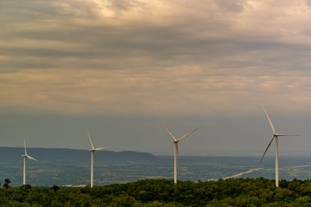 Nakhonratchasima,  thailand -14 Nov, 2019 : Lamtakhong Wind Turbine Generators on mountain at Lamtakong dam(Khao Yai Thiang).のeditorial素材