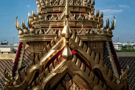 Bangkok, Thailand - Nov 23, 2019 : Symmetry view of Loha Prasat Metal Palace at Ratchanatdaram temple through the gate. Loha Prasat Metal Palace is famous tourist destination in Bangkok.のeditorial素材