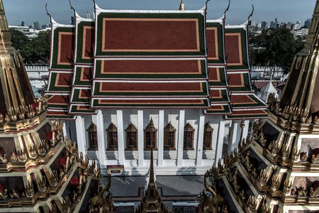 Bangkok, Thailand - Nov 23, 2019 : Symmetry view of Prasart Metal Palace beyond the Ratchanatdaram temple.のeditorial素材