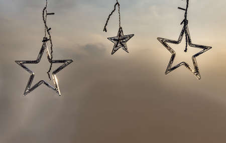Preparation of lighted decorations on the rooftop for Xmas Holiday and New year festival in bangkok, copy space.の写真素材