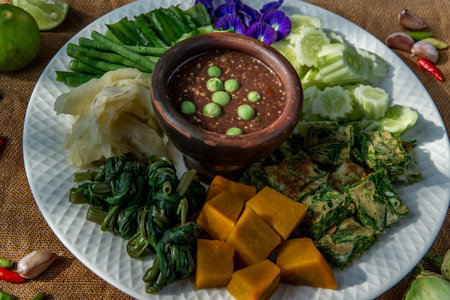 Thai Traditional Local Food : Spicy Shrimp Paste Dip or Fried shrimp paste sauce (Nam Prik Kapi)...