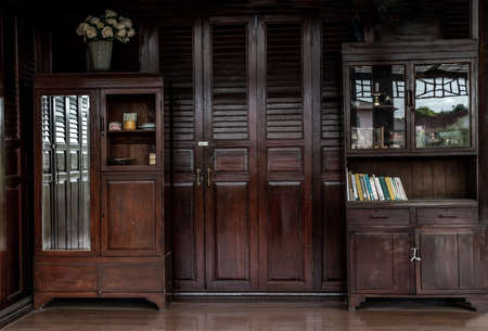 Bangkok, Thailand - 15 Dec 2019 : Interior inside of Vintage thai house, wood antique house Thai Style architecture, traditional thai house.のeditorial素材