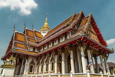 Bangkok, Thailand - Jan 09, 2019 : Beautiful architecture of chapel at Samphanthawong buddhist temple (Wat Samphanthawongsaram Worawihan) at Samphanthawong District.のeditorial素材